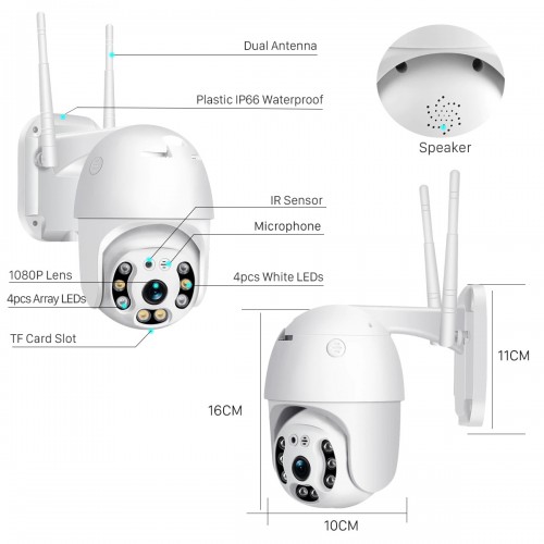 1080P Security Camera WIFI Outdoor PTZ Speed Dome Wireless IP Camera CCTV Pan Tilt 4XZoom IR Network Surveillance P2P CAM