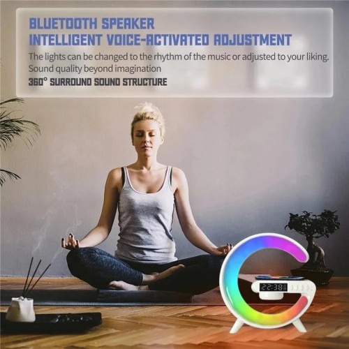 ONTEK Wireless Charger Atmosphere Lamp, 2023 New Intelligent LED Table Lamp, Bluetooth Speaker, Dimmable Night Light Touch Lamp Alarm Clock with Music Sync, App Control for Bedroom Home Decor