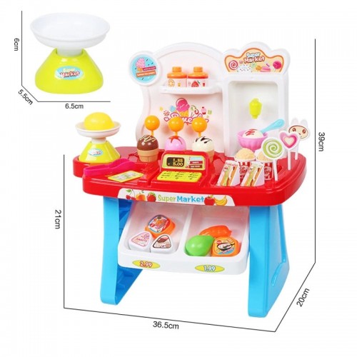 Home Supermarket Set Pretend Play Home Supermarket, Cash Register, Shopping Cart Toy Set 33 Pcs Multicolor