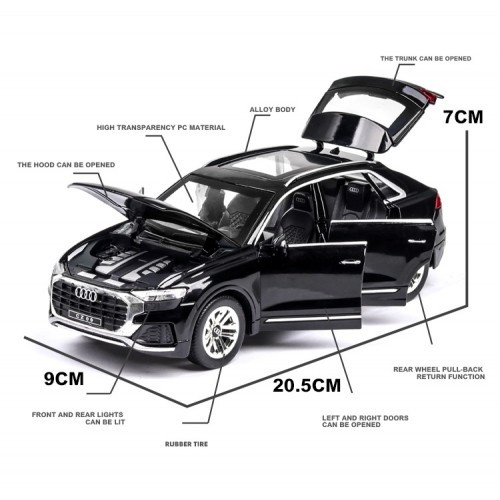 Ontek 1:24 Diecasting Alloy Car Model Audi Q8 AMG Toy Car, Pull Back Vehicles Toy Car for Toddlers Kids Boys Girls Gift Black