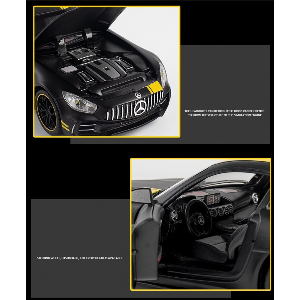 Ontek 1:24 Diecasting Alloy Car Model Benz AMG GTR Toy Car, Pull Back Vehicles Toy Car for Toddlers Kids Boys Girls Gift Black