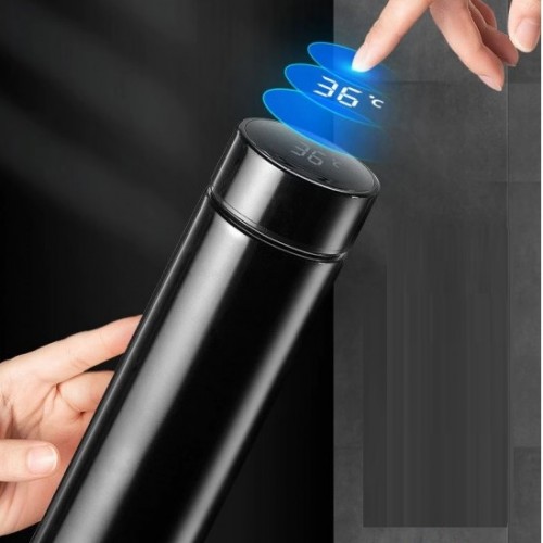 Ontek Smart Flask with Active Temperature Display Indicator Insulated Stainless Steel Hot & Cold Vacuum Flask Bottle (Black, 500ml)