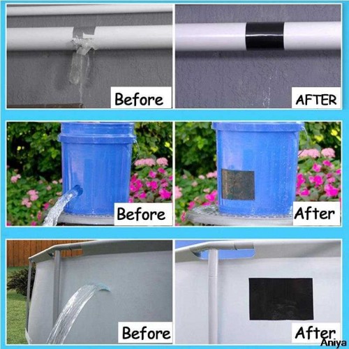 Ontek rubberized waterproof flex instantly stops leaks sealer tape (4 inch x 5 feet, black) (flex tape)