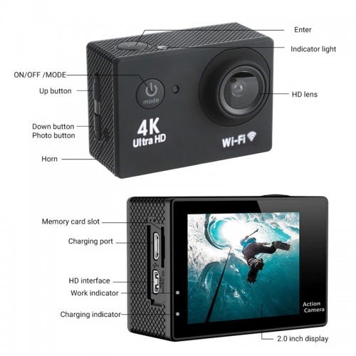 4K Ultra HD Mini Action Camera 2.0inch Screen WiFi Remote Control Underwater Waterproof Helmet Video Recording Cameras Sport Cam