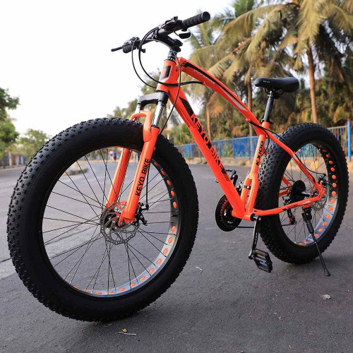 Keyobike KM002 26T Fat Tyre Mountain Jaguar Cycle 21 Speed Gears Shimano For Adults Steel Body (Orange)