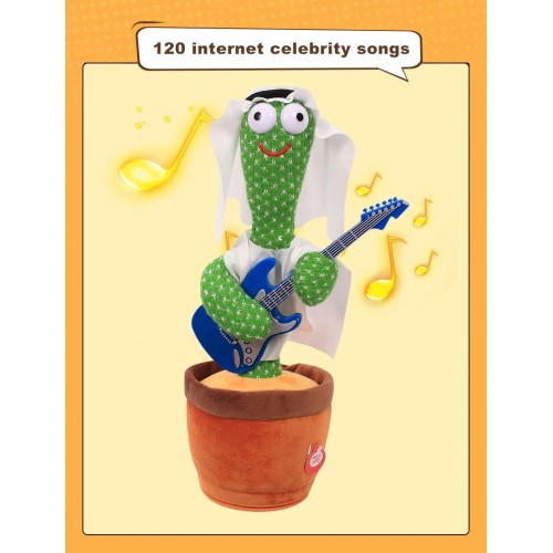 Dancing Cactus Toy Song Singing,Talking,Record & Repeating What You say Electric Cactus, Wiggle Mimicking Cactus Plush Toy, LED Light for Home Decor & Babies Interaction-TikTalk Cactus Toy