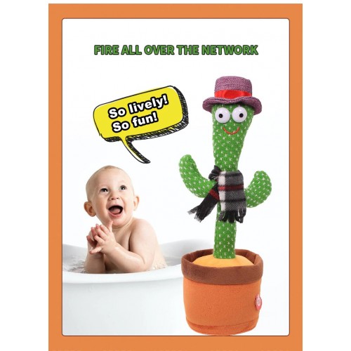 Dancing Cactus Toy Song Singing,Talking,Record & Repeating What You say Electric Cactus, Wiggle Mimicking Cactus Plush Toy, LED Light for Home Decor & Babies Interaction-TikTalk Cactus Toy