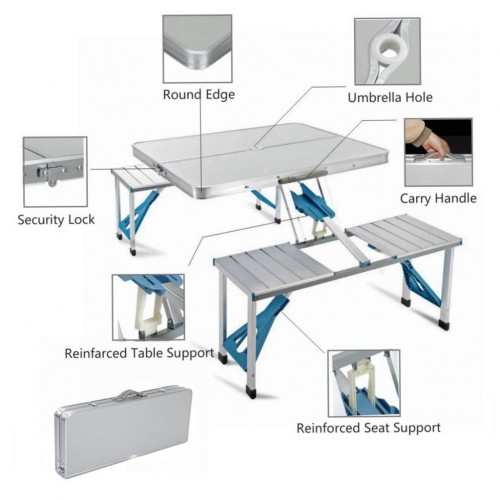 Picnic Table Folding 4 Seater Aluminium Portable Waterproof For Camping