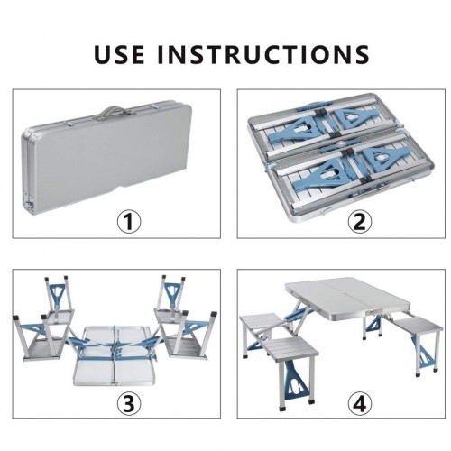 Picnic Table Folding 4 Seater Aluminium Portable Waterproof For Camping