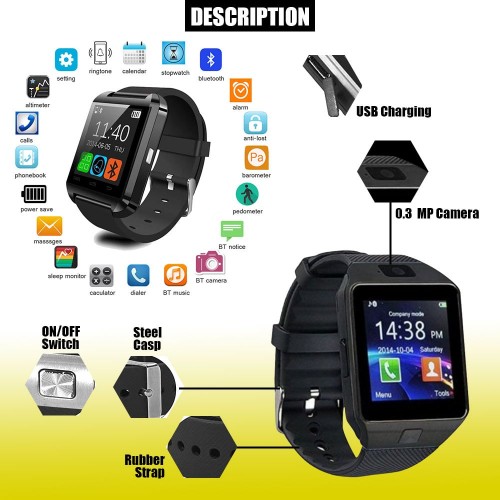 Dz-09 Smart Watch Screen Touch For Men With Bluetooth Calling Wrist Watch