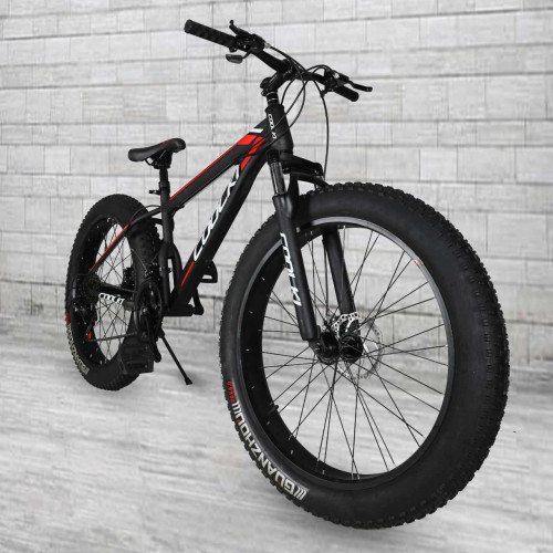  Coolki SS026 4inch Fat Tyre Cycle 26T Shimano Multi Speed Gears In Steel Body Suitable For 5.6 To 5.9 height (Black Red)