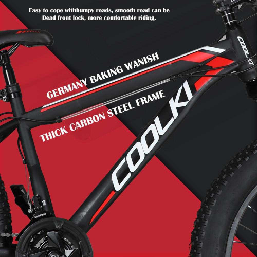  Coolki SS026 4inch Fat Tyre Cycle 26T Shimano Multi Speed Gears In Steel Body Suitable For 5.6 To 5.9 height (Black Red)