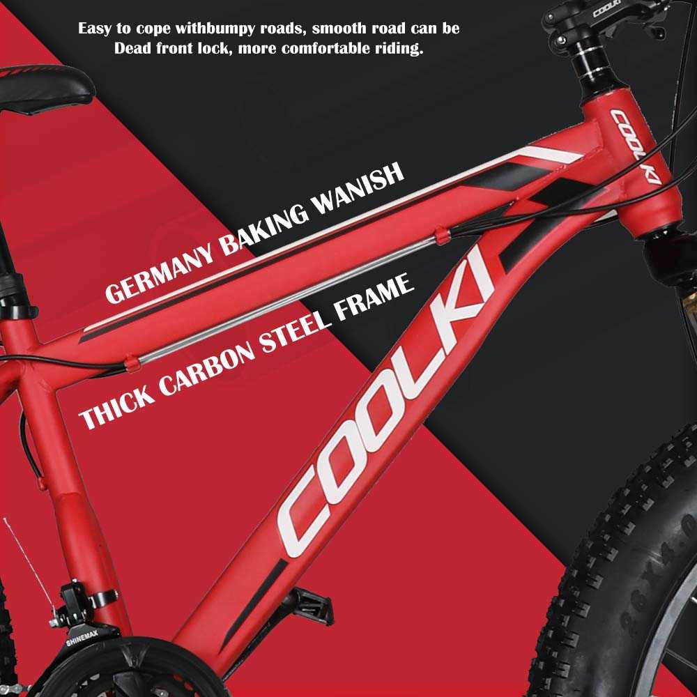  Coolki SS026 4inch Fat Tyre Cycle 26T Shimano Multi Speed Gears In Steel Body Suitable For 5.6 To 5.9 height (Red)