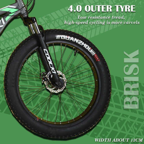  Coolki SS026 4inch Fat Tyre Cycle 26T Shimano Multi Speed Gears In Steel Body Suitable For 5.6 To 5.9 height (Grey Green)