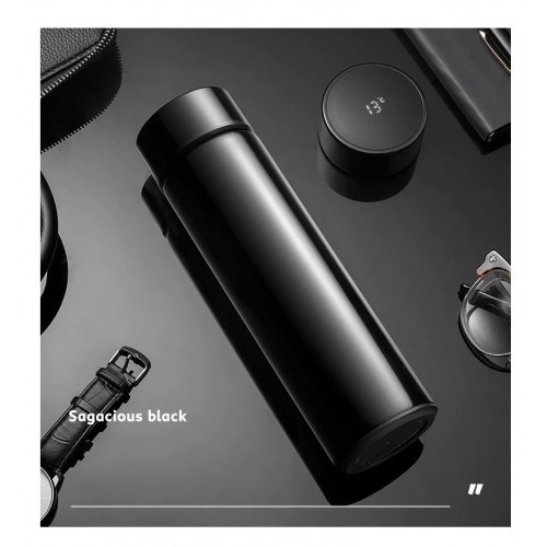 Ontek Smart Flask with Active Temperature Display Indicator Insulated Stainless Steel Hot & Cold Vacuum Flask Bottle (Black, 500ml)