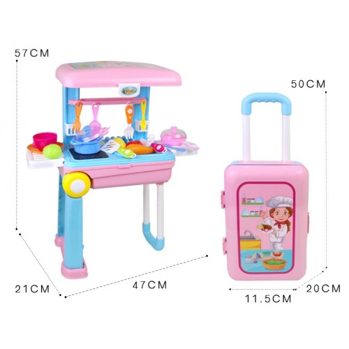 Ontek Playing Big Size Portable Suitcase Shape Musical Battery Operated Kitchen Set Toy for Kids and for Girls with Light and Accessories