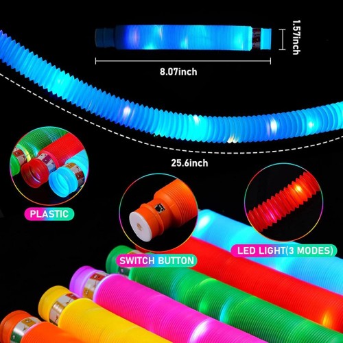 Flash Bellows Vent Decompression LED Light Water Pipe Squeeze Fidget Poptube Light-emitting Telescopic Tube Kid Toys